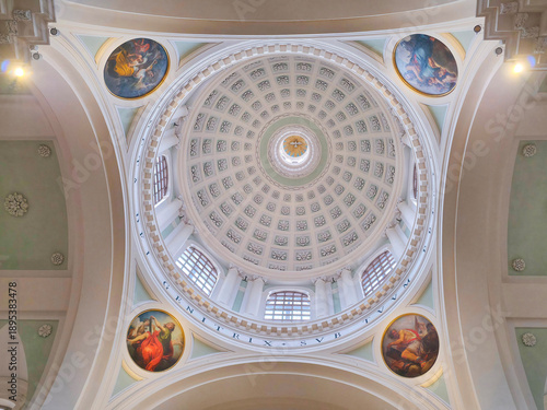 Obraz na płótnie Neoclassical cathedral dome with coffered vault in Urbino, Italy