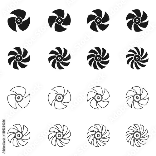 set of propeller icon 3 blade to 10 blade vector illustration isolated on white background.