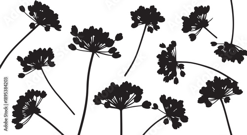 Black Floral Silhouettes on White Background Illustration Artwork Design