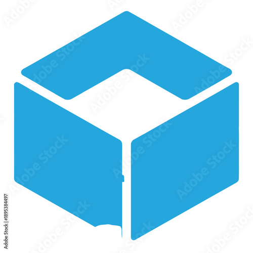 A blue cube logo on a white background, symbolizing simplicity and modernity