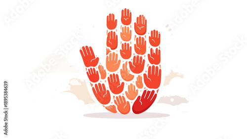 Unity of Small Hands Forming a Red Hand of Solidarity