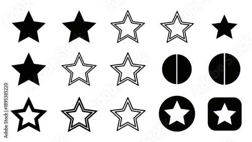 Collection of various star shapes and icons in different styles and formats displayed together