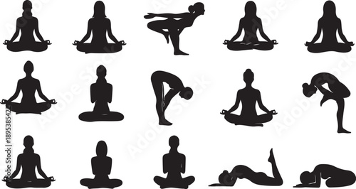 Yoga poses silhouettes for mindfulness and meditation practices daily