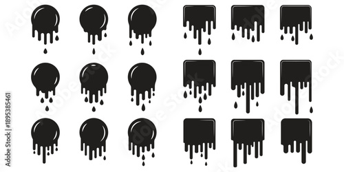 Ink drip and blob paint, splatter and splash set. Black dripping ink. ink seamless pattern. Liquids dripping paint drop. Various dripping black pain