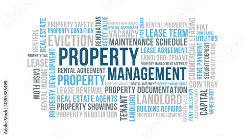 Property management word cloud real estate rental and landlord concept. Property management typography