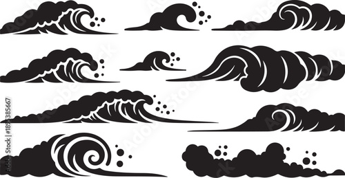 Black and white wave illustrations on clean background designs