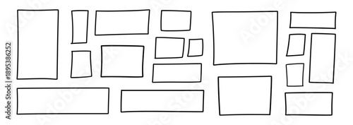 Hand drawn frame borders set, scribble rectangle and square outlines, abstract doodle box collection for text and design on transparent background