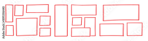 Hand drawn frame borders set, scribble rectangle and square outlines, abstract doodle box collection for text and design on transparent background
