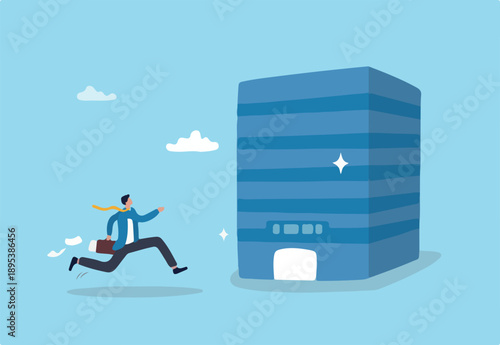 Employee come to office, engagement or career opportunity, recruitment candidate or job routine, startup or entrepreneur, employment concept, businessman come to office building to interview or work.