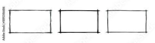 Hand drawn rectangle frame and border vector illustration set, editable sketch outline shapes, doodle graphic elements and simple artistic rectangle designs on transparent background