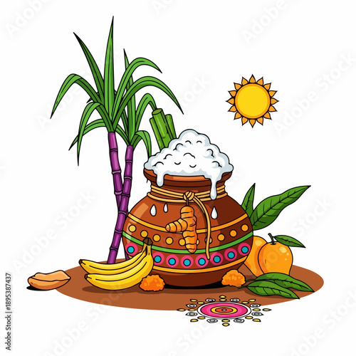illustration of a tropical island pongal