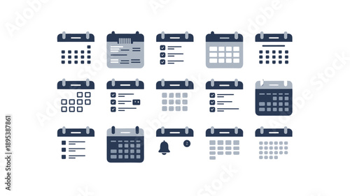 A collection of calendar icons representing scheduling and time management.