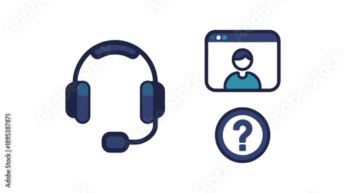 Online support concept icons representing customer service and assistance.
