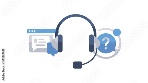 A helpdesk icon featuring a headset, message bubbles, and question mark.