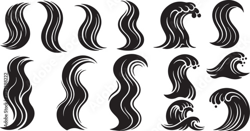 Black and white wave illustrations on clean background