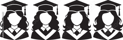 Four women graduation caps and gowns