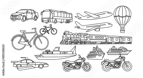 Collection of Transportation Vehicles and Modes of Travel.