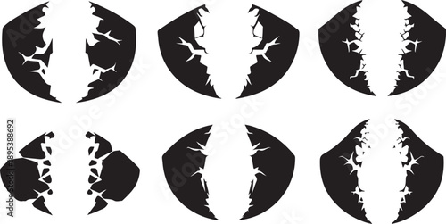 Broken cracked eggshells in various stages of damage closeup