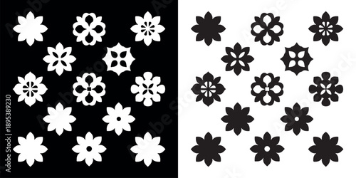 Geometric Quatrefoil Silhouette Set for Architectural Decor, Tile Patterns and Branding; Black and White Minimalist Ornamental Motifs; Fully Editable EPS 10 Vector Illustration Asset for Designers.