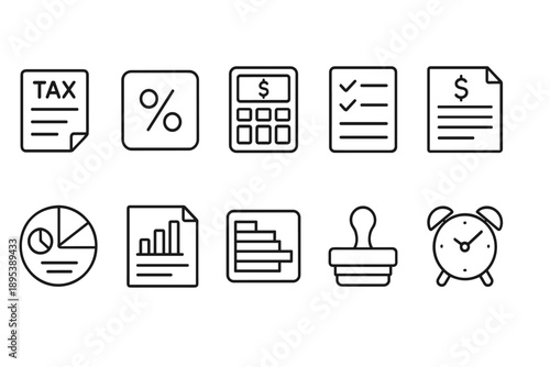 Finance and accounting line icon set. Tax, budget, and calculation outline icons collection