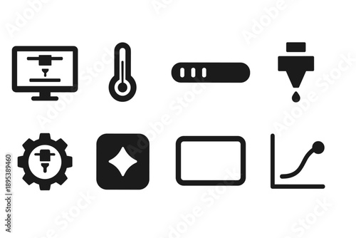3d printer solid icon set for technology and manufacturing visuals