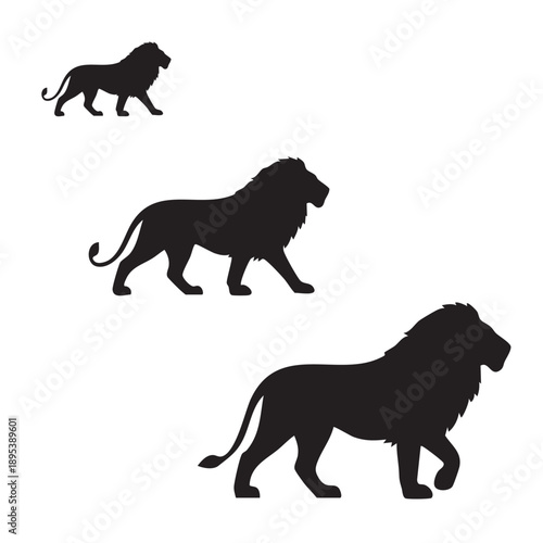 Lion silhouette set featuring pride members walking and standing in profile