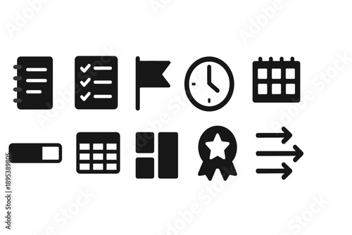 Business and productivity solid icon set for office apps