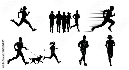 Person running with headphones in silhouette 