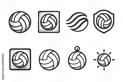 Volleyball outline icon set. Sports, ball, game, recreation outline icons collection".