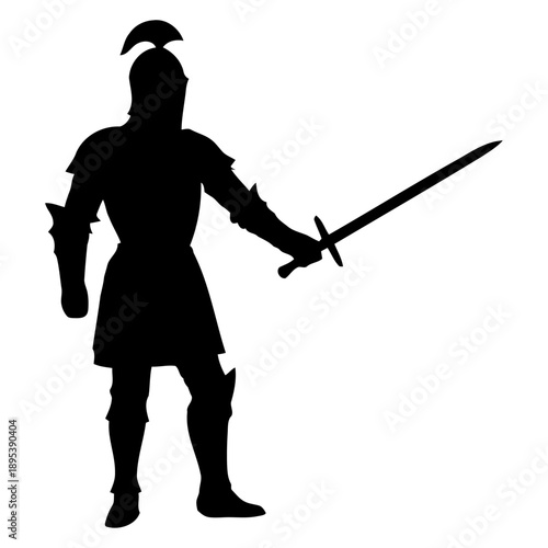 Regal knight standing pose vector silhouette for royal heritage branding historical tourism marketing and chivalry themed merchandise