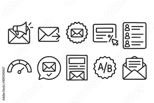 Email marketing outline icon set. Communication, advertising, newsletter, mail symbols.