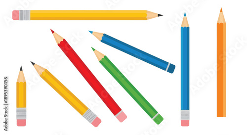 Colorful pencils arranged in a scattered illustrative composition