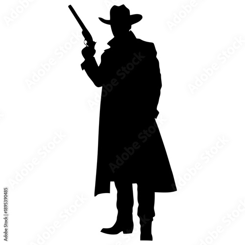 Dramatic gunslinger pose vector silhouette wild west theme for gaming character design western RPG assets and outlaw branding