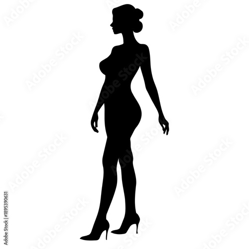 Woman standing frontal silhouette vector busty figure for fashion catalog branding apparel marketing and feminine lifestyle visual campaigns
