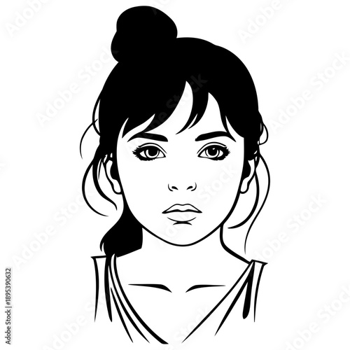 Helpless young girl portrait vector front silhouette for childrens book character design emotional literacy educational materials and youth advocacy visuals