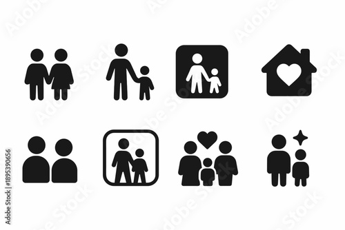 Family and parenting silhouette icon set. Relationship, family, love symbols collection