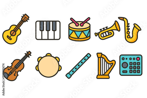 Musical instruments icon set. Vibrant flat design for music and entertainment