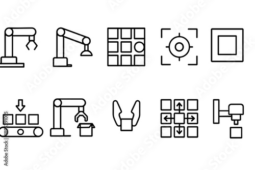 Automation engineering icon set. Industrial, robotics, strategy icons outline collection