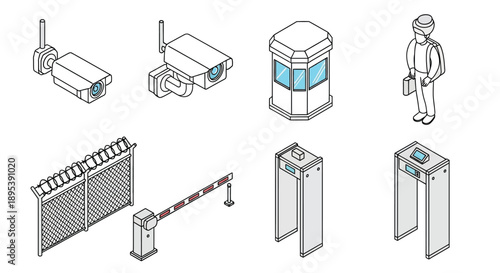 Isometric security systems including cameras booths and metal detectors
