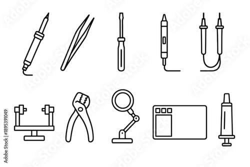 Electronics repair line icon set. Tools, equipment outline collection for technicians.