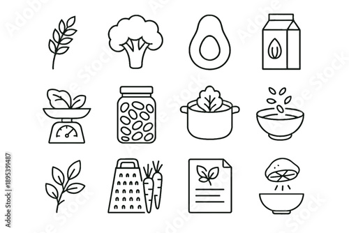 Vector plant jar almond whole food sheet icon symbol veggie based carton