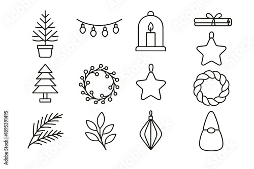 Shape vector berry fireplace seasonal eco bough icons cluster minimalist pine icon
