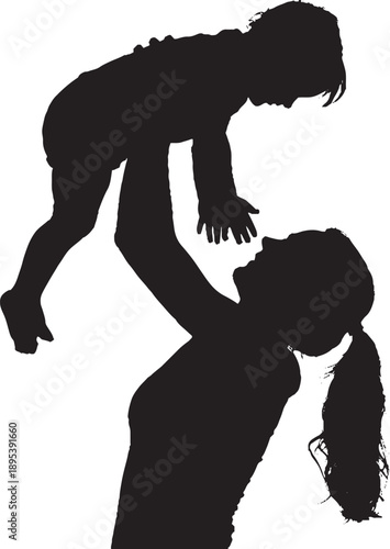 Mother tossing child silhouette upwards baby family