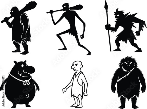 Cartoon Caveman Silhouettes – Primitive Characters