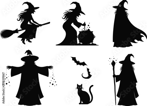 Halloween Witch Silhouettes – Broomstick, Cauldron, Spellcasting