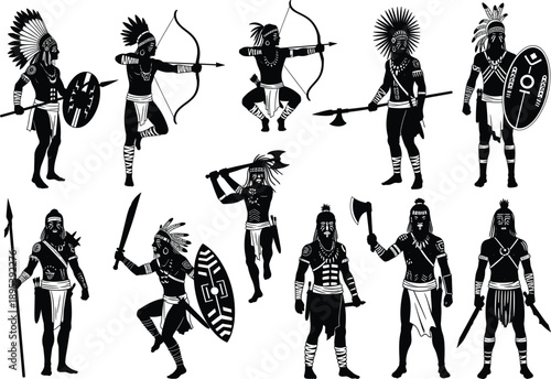 Tribal Warrior Silhouettes – 12 Weapon Poses