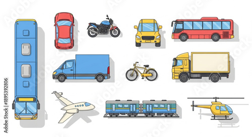 Collection of Various Transportation Vehicles.