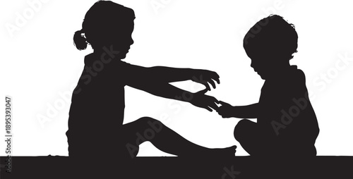 Silhouette of two children reaching for each other