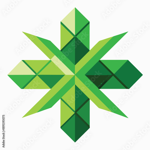 a vibrant green geometric starburst design composed of interconnected polygonal shapes against a clean white background high quality