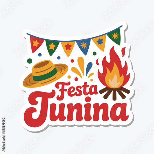 Festa Junina Brazilian Festival Illustration with Bonfire and Decorations Vector
